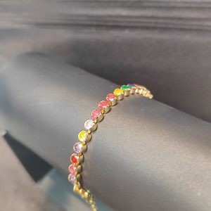 Pulseira Baguete Zirconia Colour 4mm Banho Triplo Ouro 18k