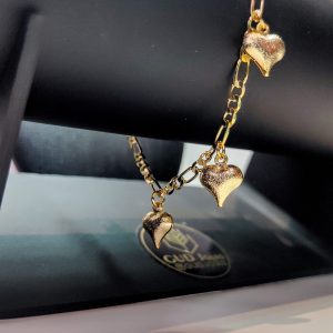 Pulseira Malha 3 Corações com Extensor – Banho Triplo Ouro 18k
