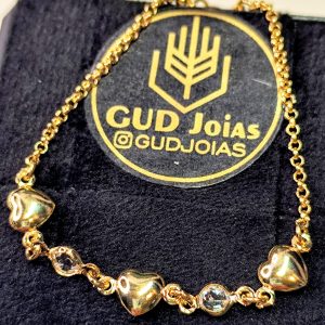 Pulseira Infantil Ouro Coração com Zirconia Cristal – Banho Triplo em Ouro 18k