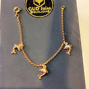Pulseira Infantil Golfinhos 13cm – Banho Triplo em Ouro 18k